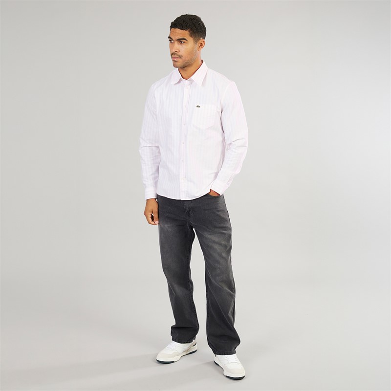 Lacoste Mens Stripe Oxford Shirt White/Flamingo