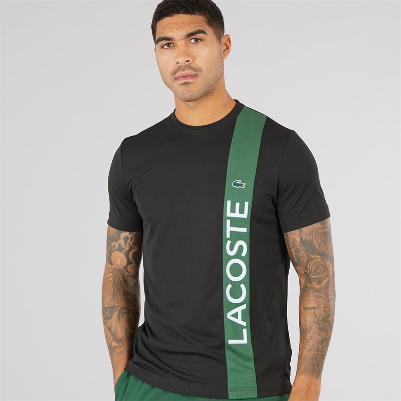 Lacoste Mens T-Shirt Black/Green Rill - Size XS