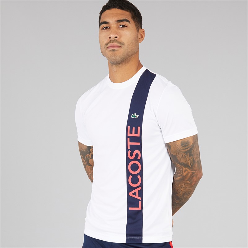 Lacoste Mens T-Shirt White/Navy Blue Grenadine