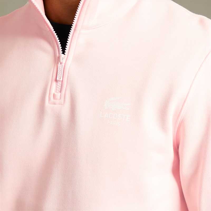 Lacoste Mens Quarter Zip Sweatshirt Flamingo