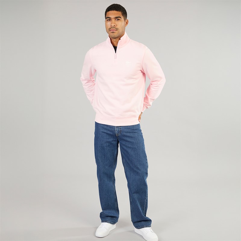 Lacoste Mens Quarter Zip Sweatshirt Flamingo