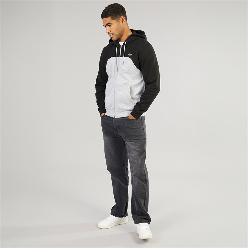 Lacoste Mens Colour Block Zip Up Hoodie Silver Chine/Black Black