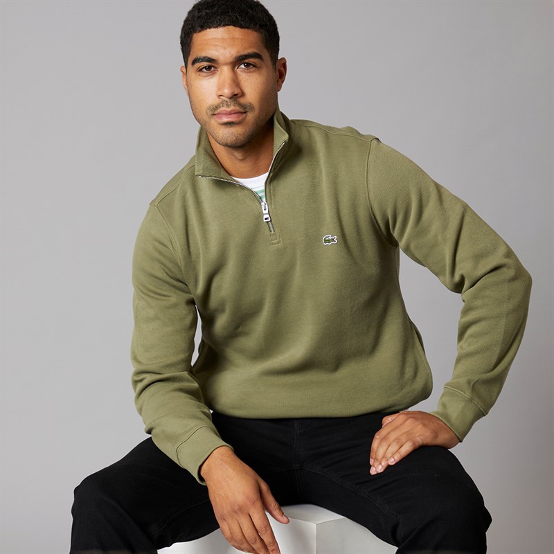 Lacoste Mens Quarter Zip Sweatshirt Khaki