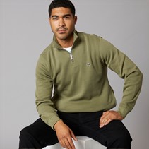 Lacoste Mens Quarter Zip Sweatshirt Khaki