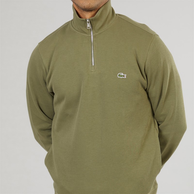 Lacoste Mens Quarter Zip Sweatshirt Khaki