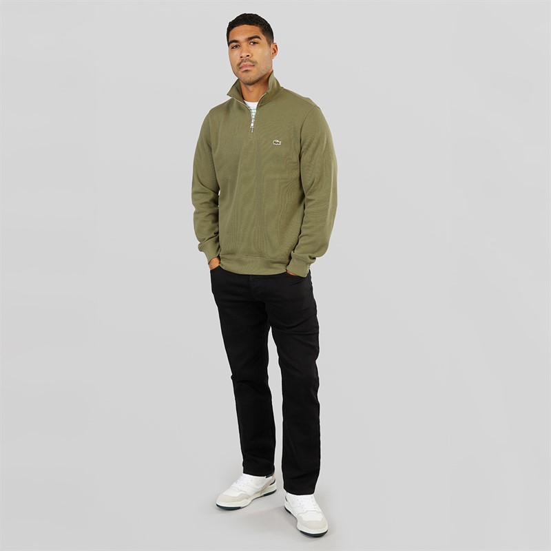 Lacoste Mens Quarter Zip Sweatshirt Khaki