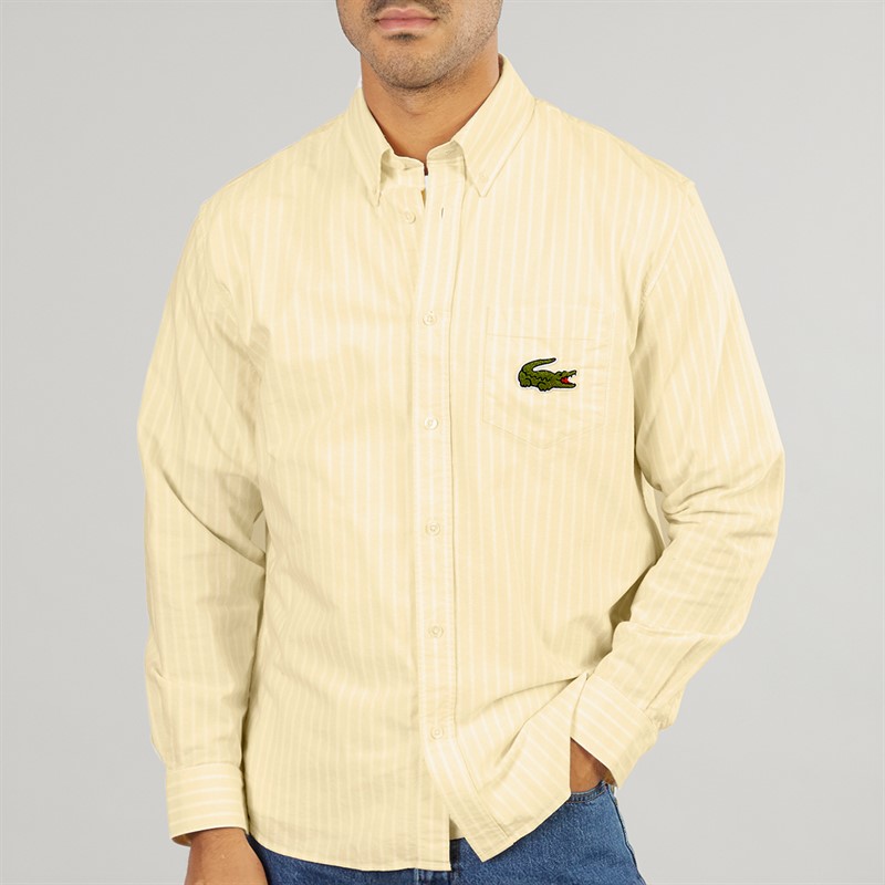 Lacoste Mens Stripe Oxford Shirt Yellow/White