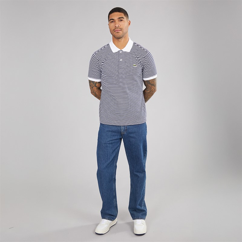 Lacoste Mens Polo Shirt White/Navy Blue