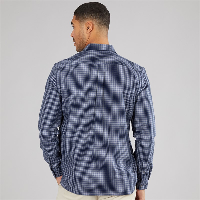 Lacoste Mens Long Sleeve Flannel Shirt Navy Blue/Flour