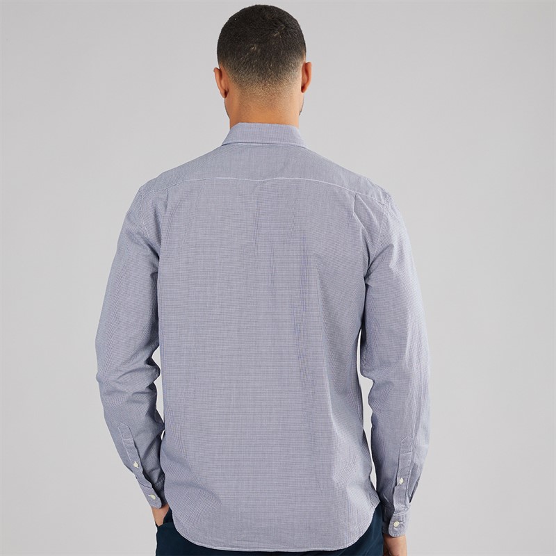 Lacoste Mens Long Sleeve Gingham Poplin Shirt White/Navy Blue