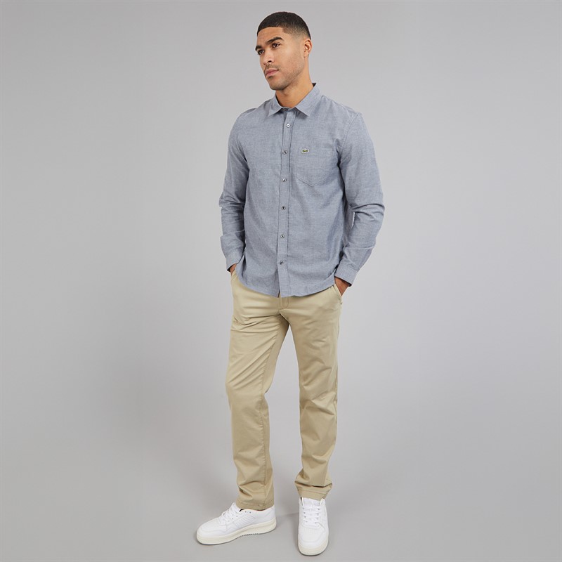 Lacoste Mens Long Sleeve Shirt Navy Blue/Flour