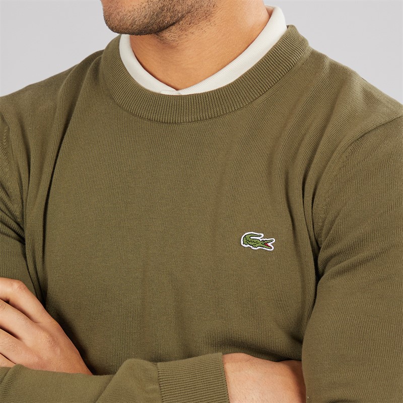 Lacoste Mens Crew Neck Jumper Olive