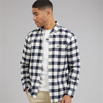 Lacoste Mens Long Sleeve Flannel Shirt Flour/Overview Navy Blue