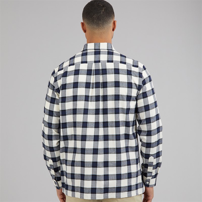 Lacoste Mens Long Sleeve Flannel Shirt Flour/Overview Navy Blue