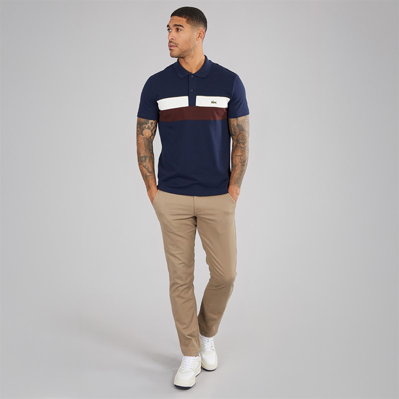 Lacoste Mens Polo Shirt Navy Blue/Flour Red Vermo