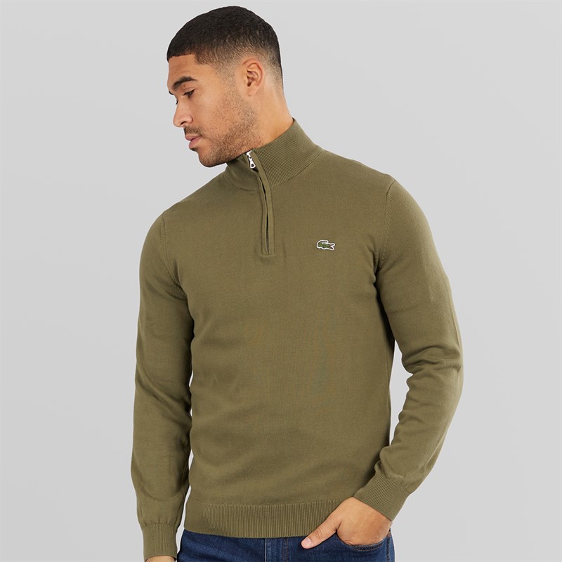 Lacoste Mens Half Zip Sweatshirt Olive