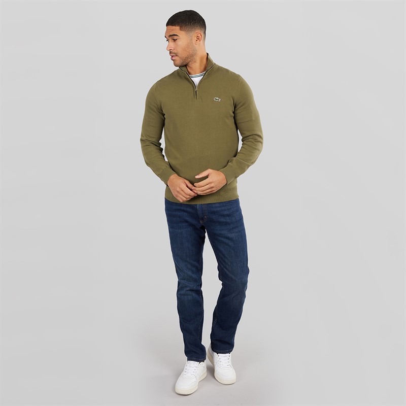 Lacoste Mens Half Zip Sweatshirt Olive