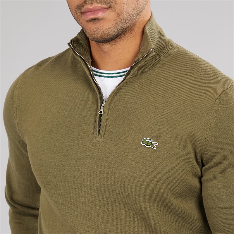 Lacoste Mens Half Zip Sweatshirt Olive