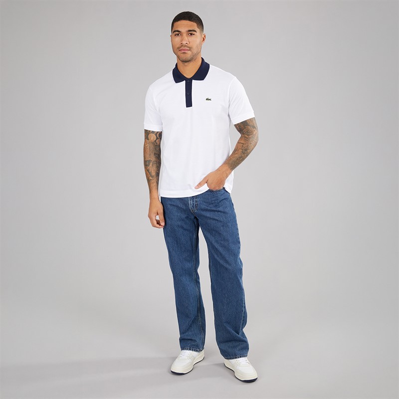 Lacoste Mens Polo Shirt White/Navy Blue