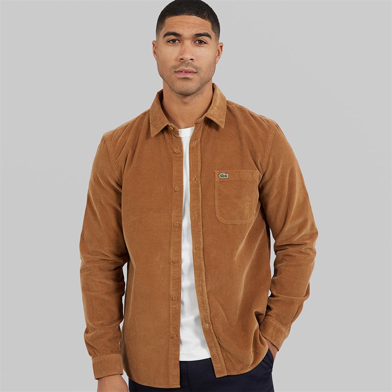 Lacoste Mens Long Sleeve Velour Shirt Date Brown