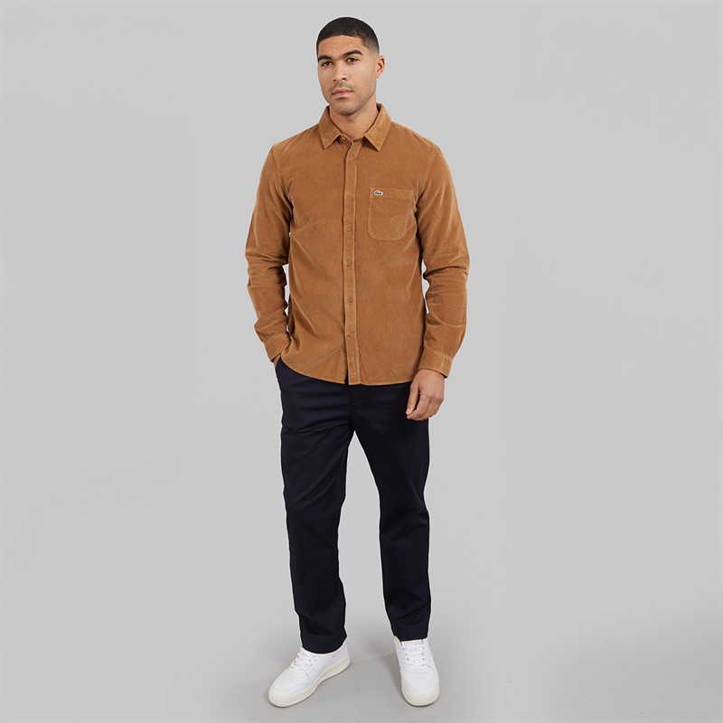 Lacoste Mens Long Sleeve Velour Shirt Date Brown