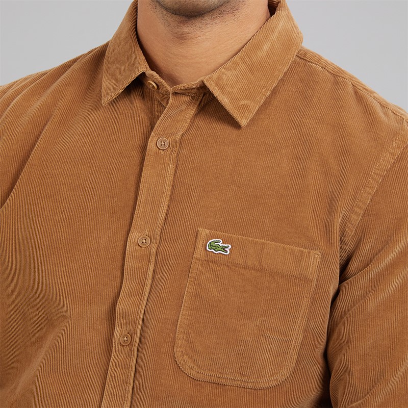Lacoste Mens Long Sleeve Velour Shirt Date Brown