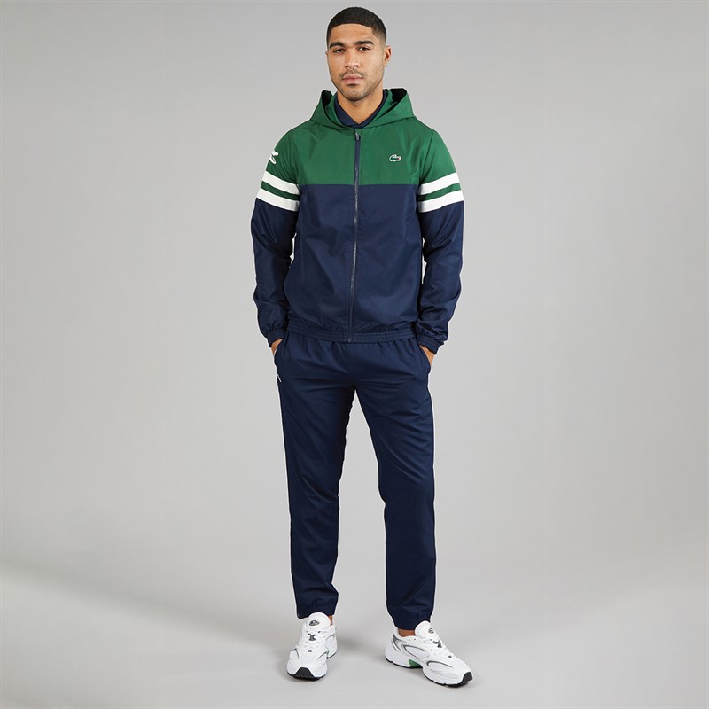 Lacoste Mens Water Repellent Hooded Jacket Navy Blue/Green/White