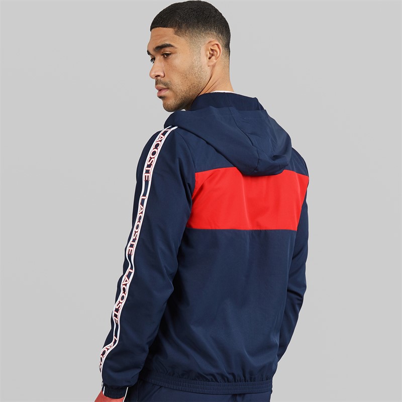Lacoste Mens Colour Block Logo Stripe Jacket Navy Blue/Red Navy Blue/Red