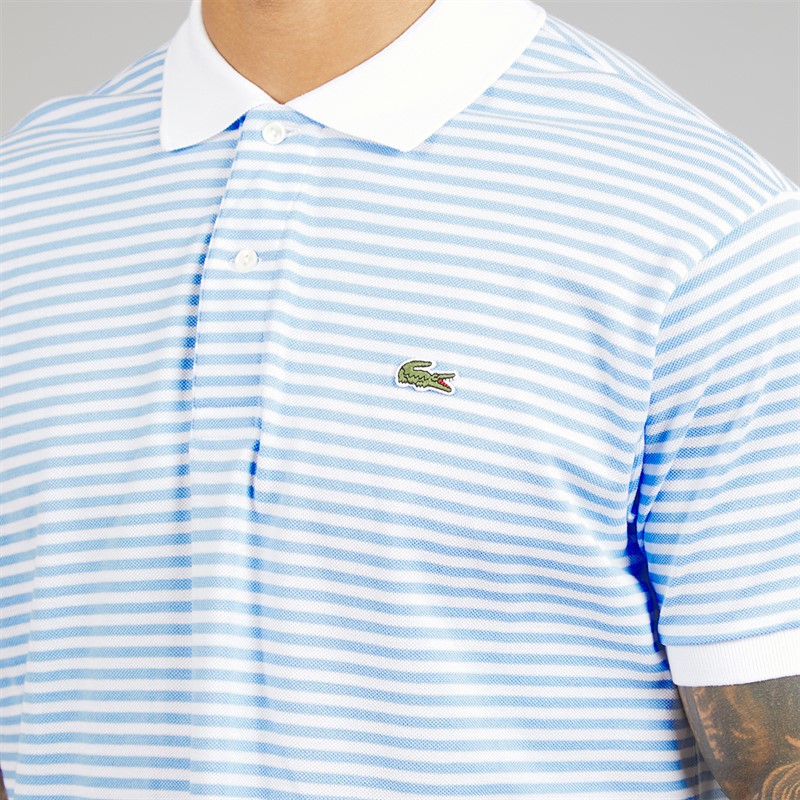 Lacoste Mens Stripe Polo Shirt White/Blue
