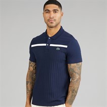 Lacoste Mens Badge Accent Heritage Polo Shirt Navy Blue/White