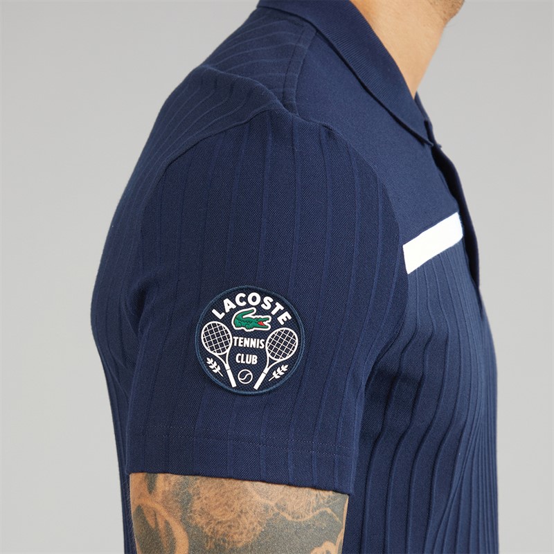 Lacoste Mens Badge Accent Heritage Polo Shirt Navy Blue/White