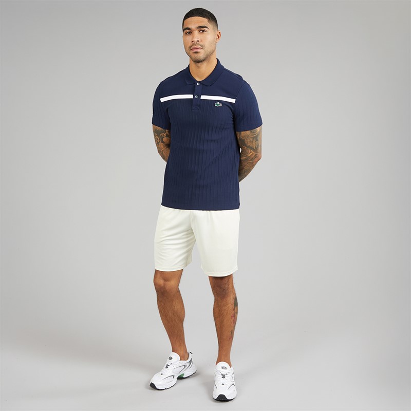 Lacoste Mens Badge Accent Heritage Polo Shirt Navy Blue/White