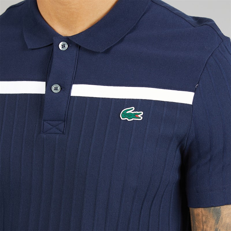 Lacoste Mens Badge Accent Heritage Polo Shirt Navy Blue/White