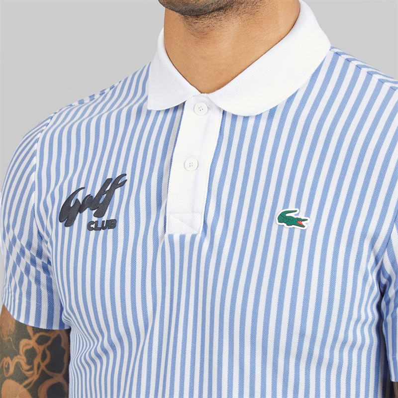 Lacoste Mens Stripe Polo Shirt Blue/White