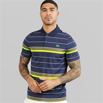 Lacoste Mens Striped Stretch Polo Shirt Navy Blue/Khaki Green/Flashy Yellow