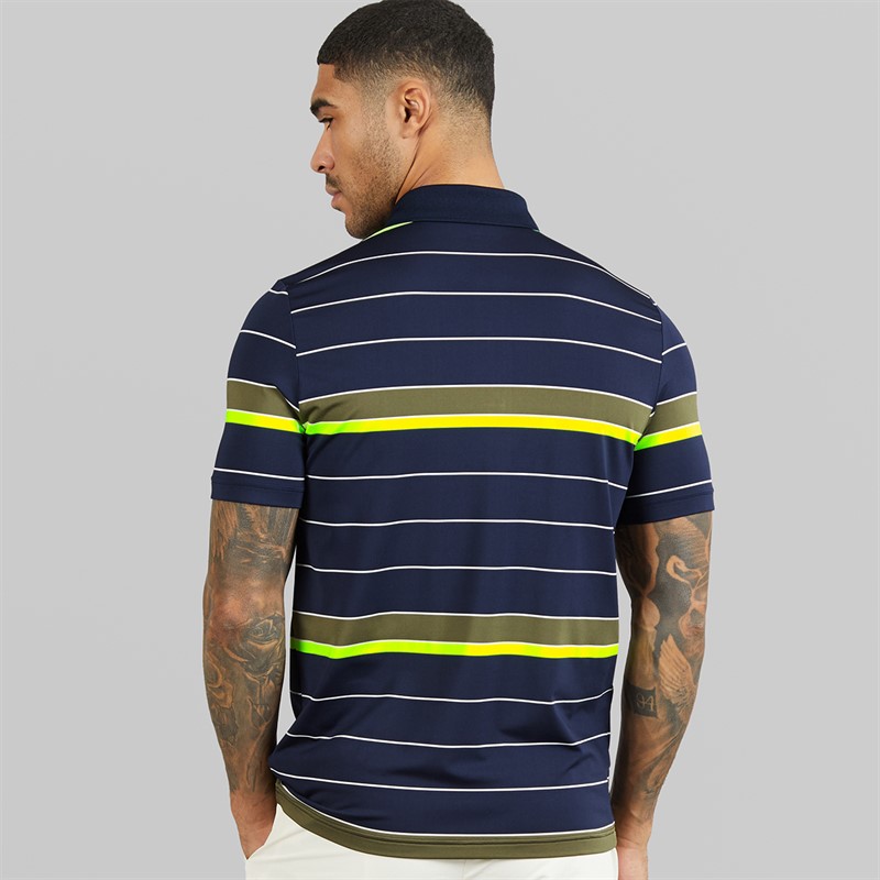 Lacoste Mens Striped Stretch Polo Shirt Navy Blue/Khaki Green/Flashy Yellow