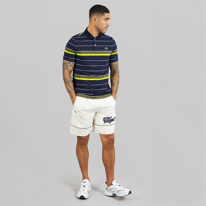 Lacoste Mens Striped Stretch Polo Shirt Navy Blue/Khaki Green/Flashy Yellow