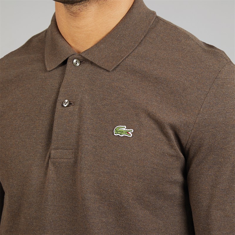 Lacoste Mens Classic Fit Long Sleeve Polo Shirt Heathered Brown