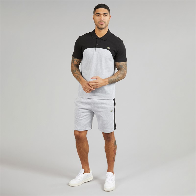 Lacoste Mens Cotton Fleece Colour Block Shorts Grey Chine/Black