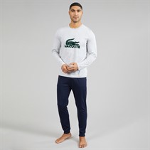 Lacoste Mens Velvet Logo Long Pyjama Set Blue/Grey/Green