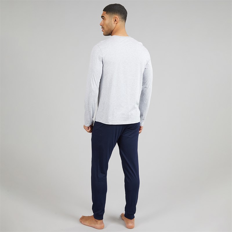 Lacoste Mens Velvet Logo Long Pyjama Set Blue/Grey/Green