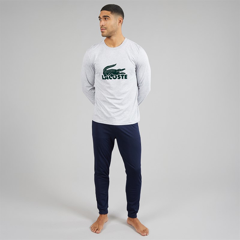 Lacoste Mens Velvet Logo Long Pyjama Set Blue/Grey/Green