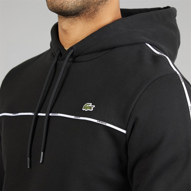 Lacoste Mens Classic Fit Logo Stripe Hoodie Black
