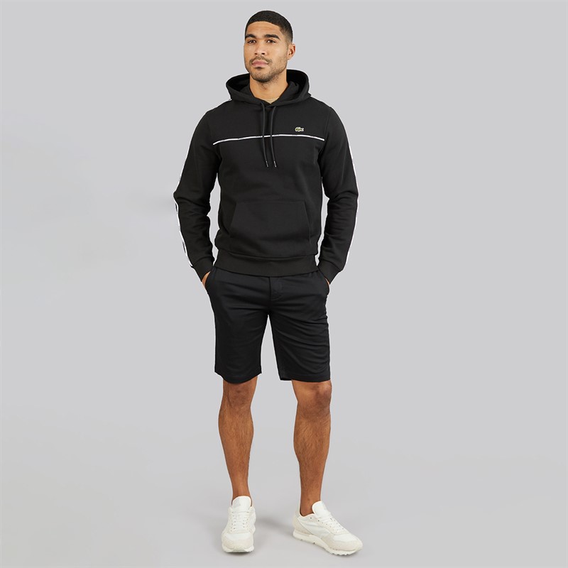Lacoste Mens Classic Fit Logo Stripe Hoodie Black