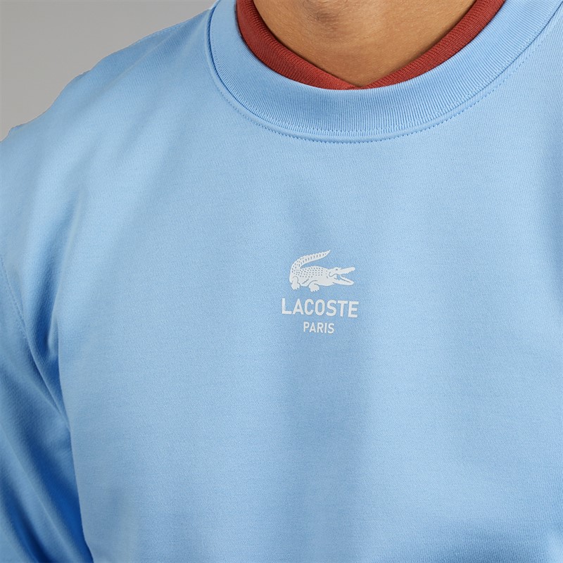 Lacoste Mens Printed Fleece Sweatshirt Pale Blue