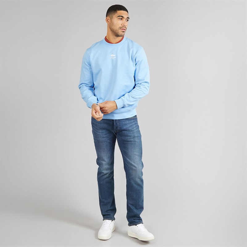 Lacoste Mens Printed Fleece Sweatshirt Pale Blue