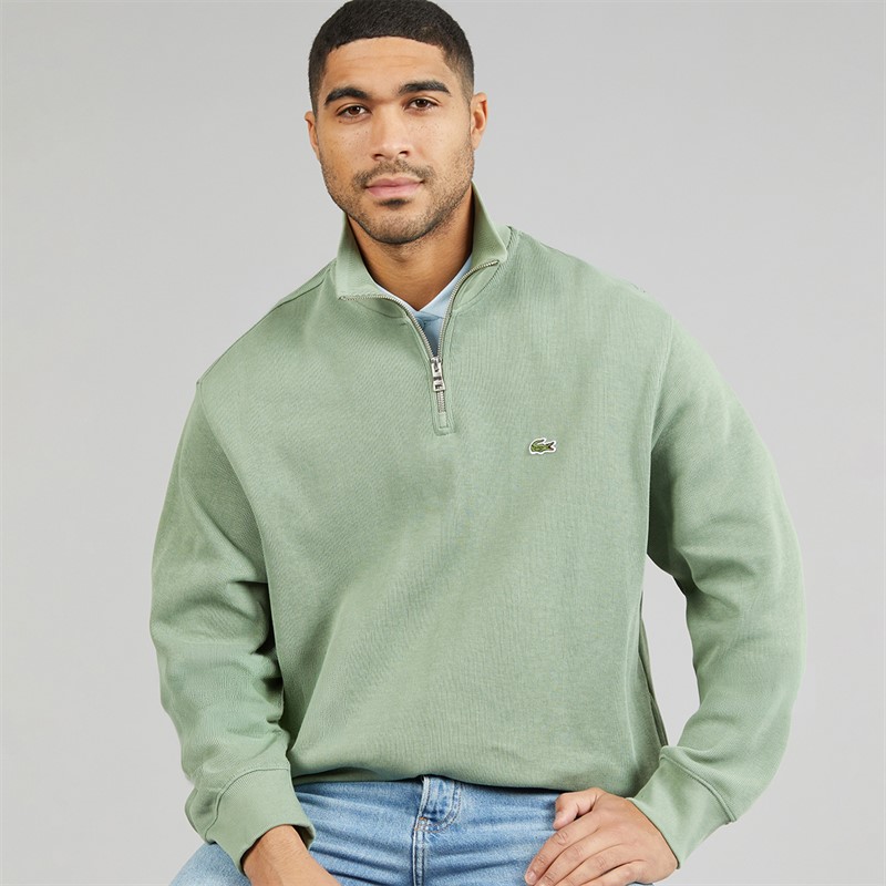 Lacoste Mens Plus Size 1/4 Zip High Neck Interlock Jumper Sage Green