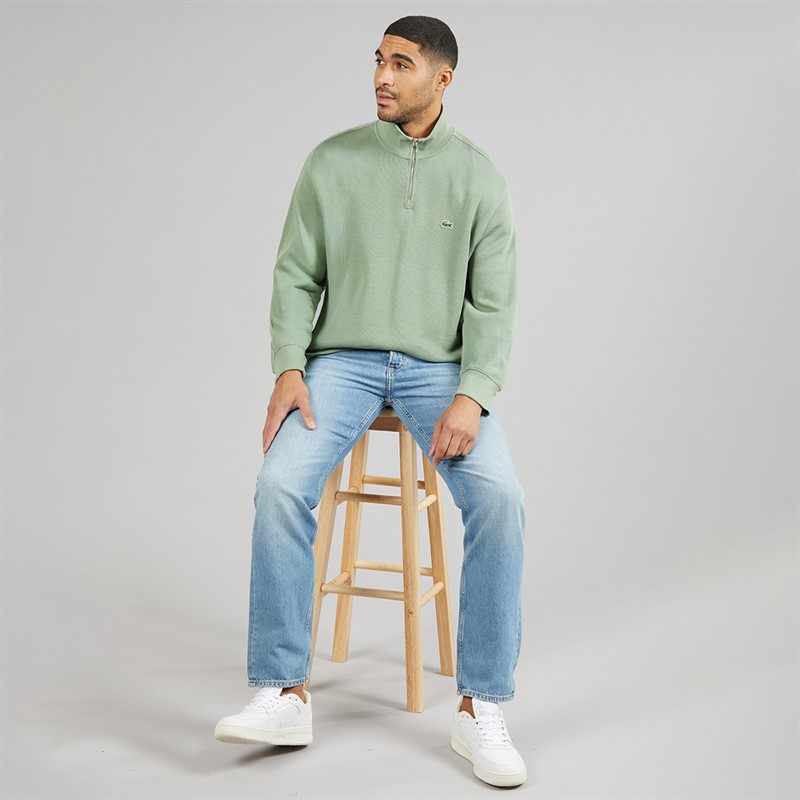Lacoste Mens Plus Size 1/4 Zip High Neck Interlock Jumper Sage Green
