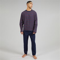 Lacoste Mens Striped Pyjama Set Navy Blue/Red/White