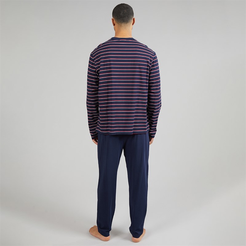Lacoste Mens Striped Pyjama Set Navy Blue/Red/White